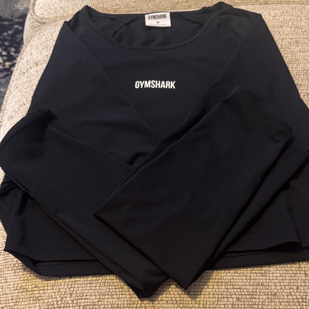 Gymshark Black Long Sleeve Cropped Tee with Chest Logo